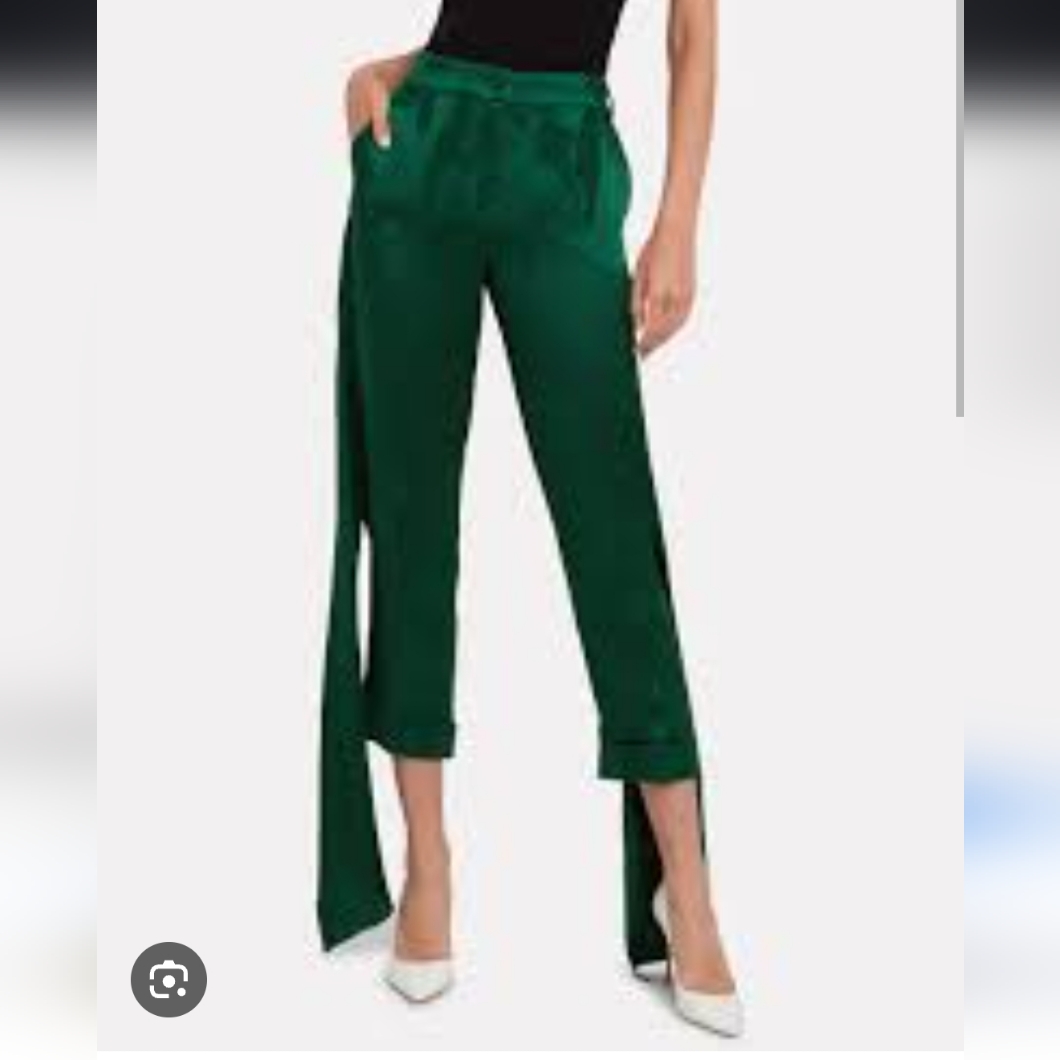 Hellessy Nwt Smythe Jacquard Emerald Green Satin Pants Tie Ankle
